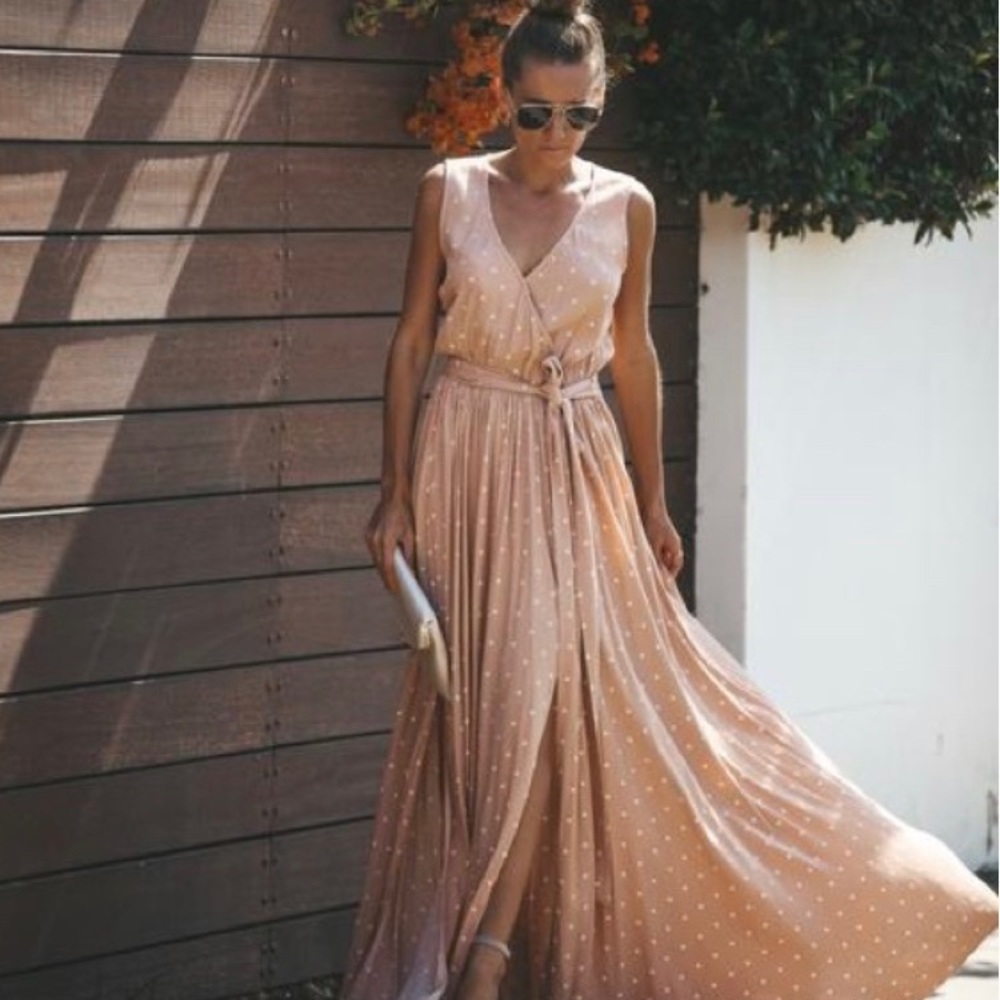 NWOT Vici Nude Sleeveless Polka Dot Maxi w/ M-Slit